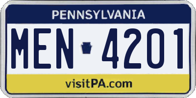 PA license plate MEN4201