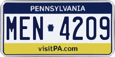 PA license plate MEN4209