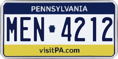 PA license plate MEN4212