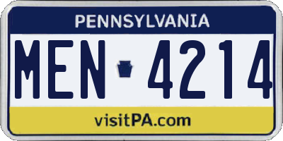 PA license plate MEN4214