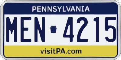 PA license plate MEN4215