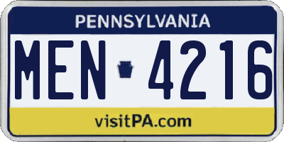PA license plate MEN4216