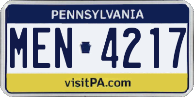 PA license plate MEN4217
