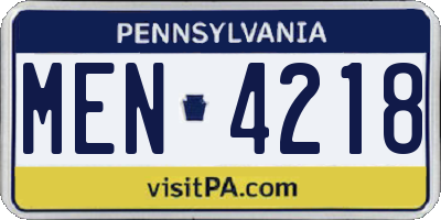 PA license plate MEN4218