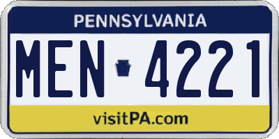 PA license plate MEN4221