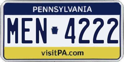 PA license plate MEN4222