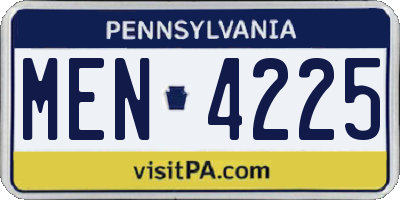 PA license plate MEN4225