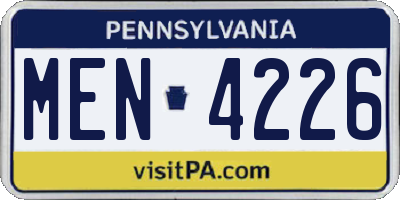 PA license plate MEN4226