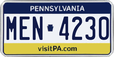 PA license plate MEN4230
