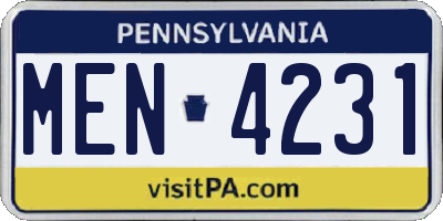 PA license plate MEN4231
