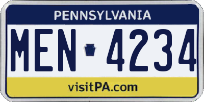 PA license plate MEN4234
