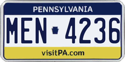 PA license plate MEN4236