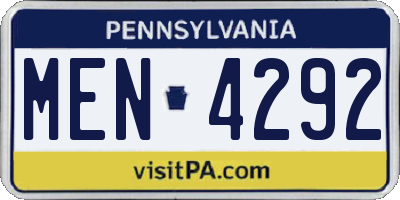 PA license plate MEN4292