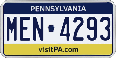 PA license plate MEN4293