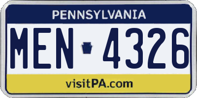 PA license plate MEN4326
