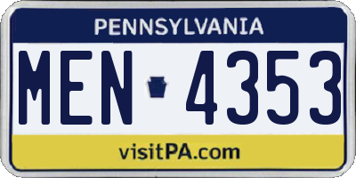 PA license plate MEN4353