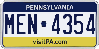 PA license plate MEN4354