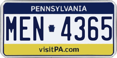 PA license plate MEN4365