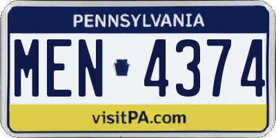 PA license plate MEN4374