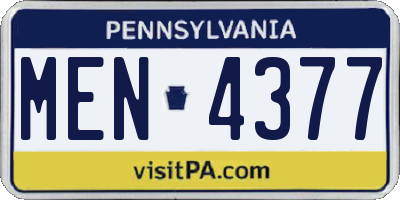 PA license plate MEN4377