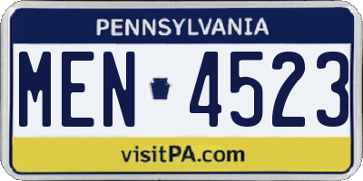 PA license plate MEN4523