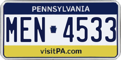 PA license plate MEN4533