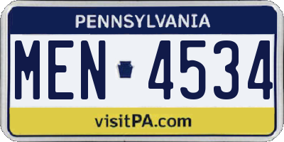 PA license plate MEN4534