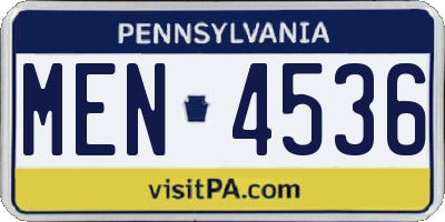 PA license plate MEN4536