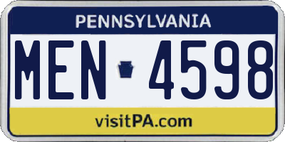 PA license plate MEN4598