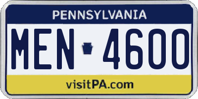 PA license plate MEN4600