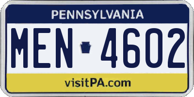PA license plate MEN4602