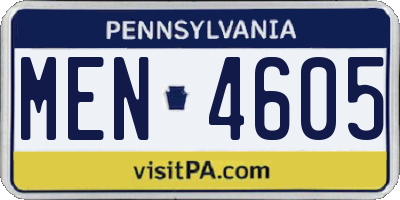 PA license plate MEN4605
