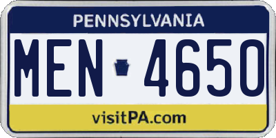 PA license plate MEN4650