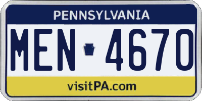 PA license plate MEN4670