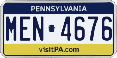 PA license plate MEN4676