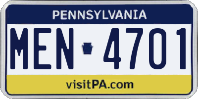 PA license plate MEN4701
