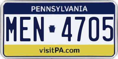 PA license plate MEN4705