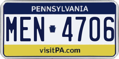 PA license plate MEN4706