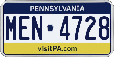 PA license plate MEN4728