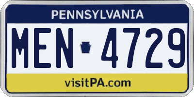 PA license plate MEN4729