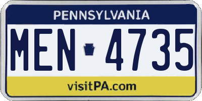 PA license plate MEN4735