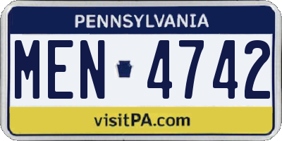 PA license plate MEN4742