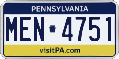 PA license plate MEN4751