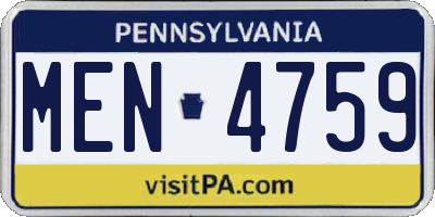 PA license plate MEN4759
