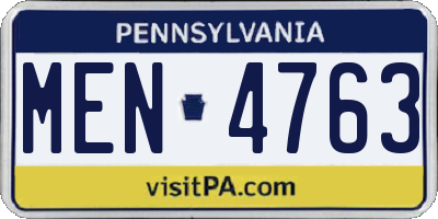 PA license plate MEN4763
