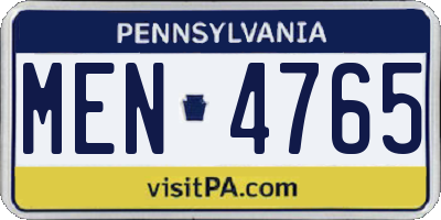 PA license plate MEN4765