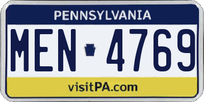 PA license plate MEN4769