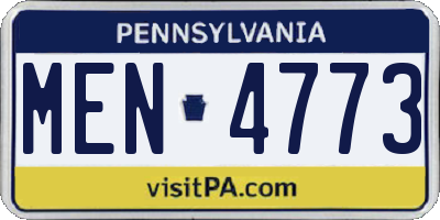 PA license plate MEN4773