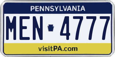 PA license plate MEN4777