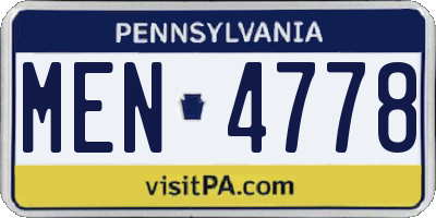 PA license plate MEN4778